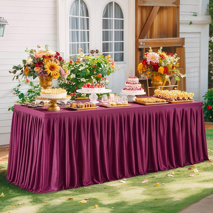 Wish Care 6 Pack Wine Red Rectangle Table Clothes for 8 Foot Tables, Polyester Fitted Tablecloths 8ft Stretch Table Cover for Wedding, Birthday, Parties, Trade Show, Craft Show - Image 7