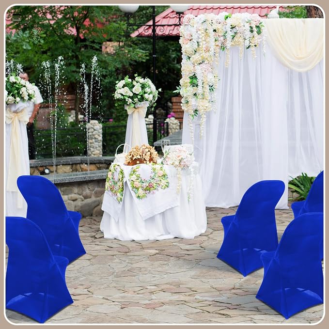 Newwiee 50 Pcs Spandex Chair Covers Bulk - Stretch Folding Flat Front Fitted Universal Chair Protector Pack Removable Washable for Wedding Party Dining Banquet Event (Blue) - Image 5