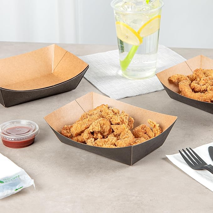 Restaurantware Black Paper lb Food Tray Boat, 7.1 x 5.7 in, 200 Pack - Image 6