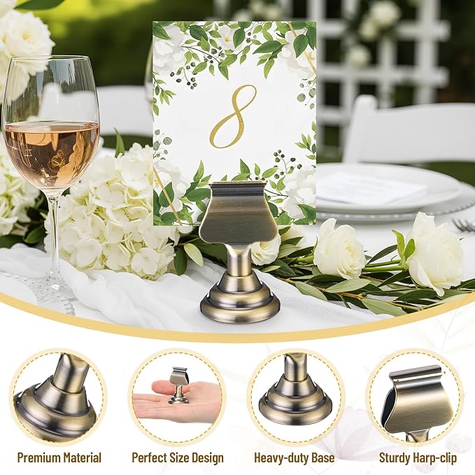 Kathfly 24 Pcs Wedding Table Number Holders Metal Bronze Place Card Holder | Place Card Holder for Weddings Restaurants, Menu Picture Memo Note Display, Stable Clip Design, Reusable Bulk Set - Image 3