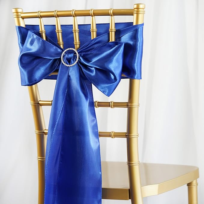 Balsa Circle 50 Royal Blue Satin Elegant Chair Cover Bows Sashes Wedding Banquet Decorations Party Supplies Engagement Events Reception - Image 2