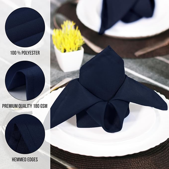 Utopia Home [12 Pack, Navy Blue] Cloth Napkins 20x20 Inches, 100% Polyester | Hemmed Edges, Washable and Reusable Ideal for Parties, Weddings and Dinners - Image 7