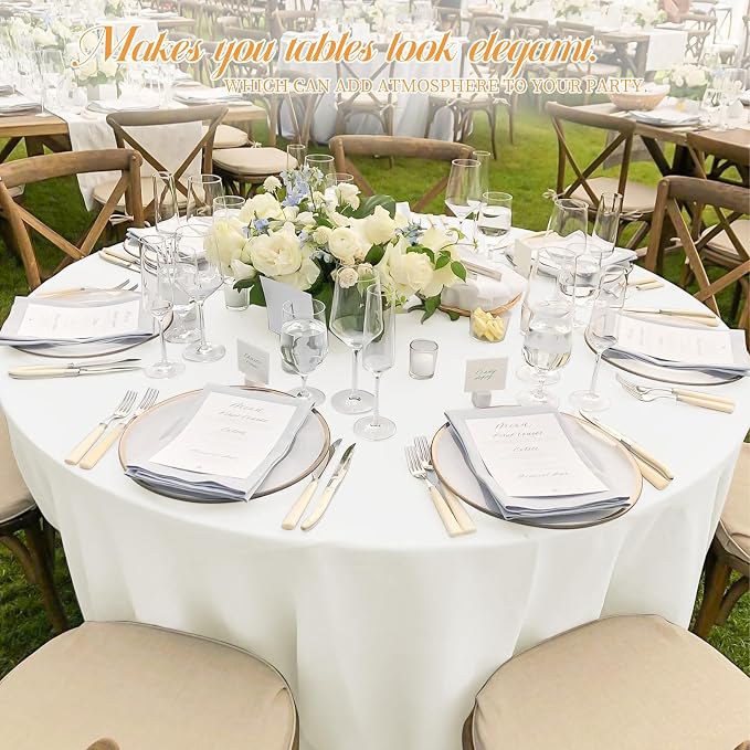 10 Packs 90 Inch Ivory Round Polyester Tablecloths | Table Cover for Round Tables, Stain and Wrinkle Resistant Washable Table Cloth, Perfect for Wedding Banquet Parties - Image 6