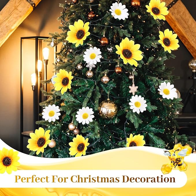 166 Pcs Artificial Sunflower Heads Tiny Bees Craft Decoration Fake Faux Silk Daisy Decoration Fabric Daisy Flower Head with Jute Rope for Party Wedding DIY Decor(Yellow and White,Single Size) - Image 5