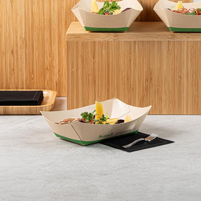 Restaurantware Paper Boats 200 Pack of 1 lb Greaseproof Disposable Bamboo Food Boats Sustainable Serving Trays Leak-Resistant Kraft Paper Brown For Appetizer And Portion Serving - Image 9