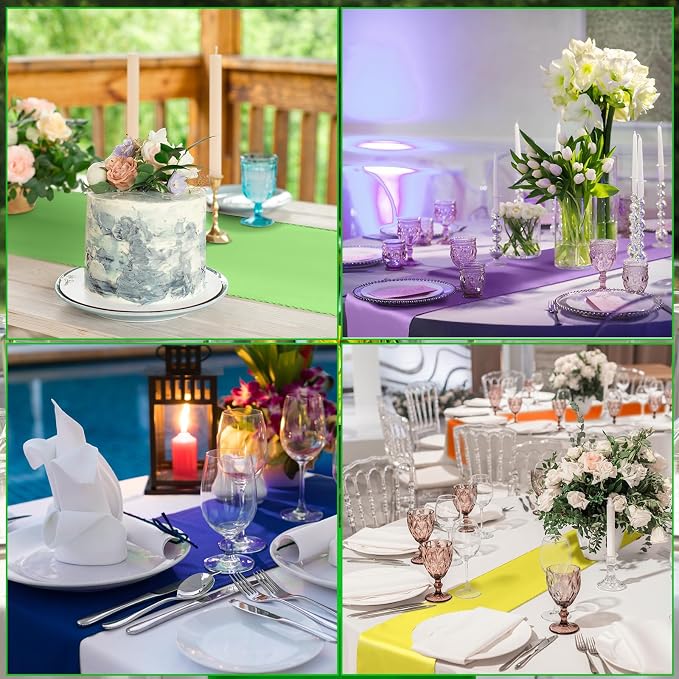 Kinlop 24 Pcs 12 Pcs Satin Colorful Table Runners 12" x 108", Bright Color | Silk-Like Vibrant Rainbow Table Runner for Party Chair Sashes Wedding Banquet Graduations Prom Birthday Reception Decor - Image 6