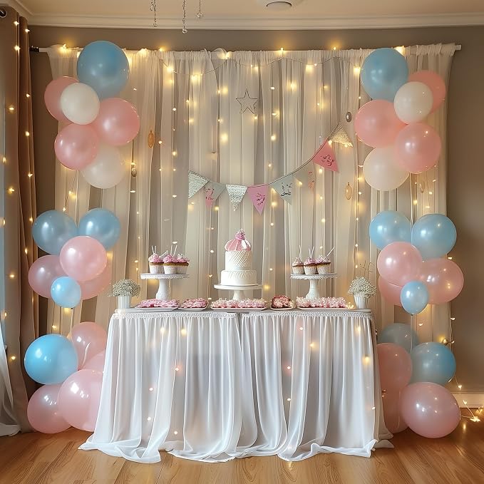 Fomcet Tulle Backdrop Curtains with Lights 10x8ft Sheer Ivory Curtain | Tulle Curtains Backdrop Sheer Backdrop Curtains for Parties Wedding Birthday Baby Shower Photoshoot Decors(2 Panels 5x10ft) - Image 8