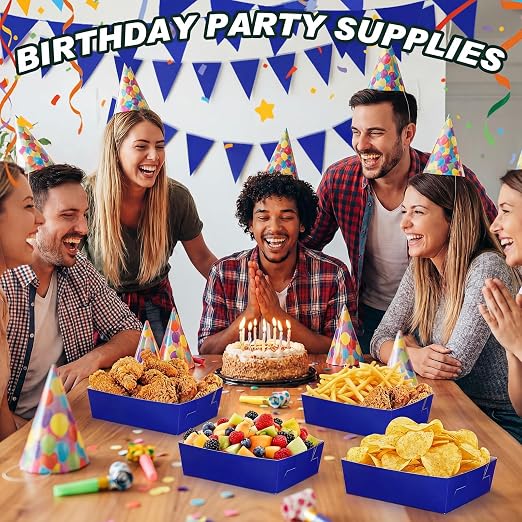 Uiifan 50 Pcs 5 lb Extra Large Paper Food Trays Disposable Food Boat Nacho Plate Serving Snack Trays Grease Resistant Self-assembly for Back to School Party Birthday Wedding Supply (Royal Blue) - Image 7