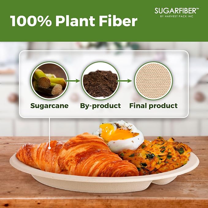 10 inch 3 COMP Nature Compostable Dinner Paper Plates for Party, 500 Count | Disposable,Biodegradable,Heavy-Duty,Natural,Bagasse,Microwavable, Eco-Friendly,Sugarcane,Plant Fibers,Sugarfiber,PFAS Free - Image 3