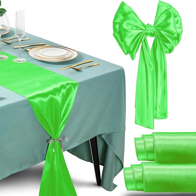 SI Pack of 20 Wedding 12 x 108 inch Satin Table Runner for Wedding, Decorations for Graduations, Engagements, Birthday Parties, Banquets, Runners fit Rectangle, Round Table - Neon Yellow by Unknown