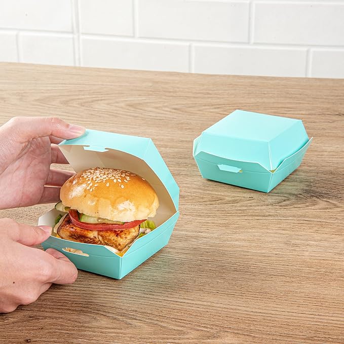 Restaurantware Turquoise Paper Mini Burger Box, 2.8 x 2 In, 100 Pack - Image 5