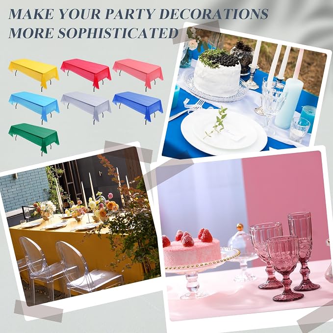Preboun 40 Pcs Disposable Plastic Tablecloth Bulk 54x108 Inch 20 Colors | Bulk Pack for Parties, Rectangle Plastic Table Covers, Colorful Disposable for Birthday Wedding Graduation Theme Decor - Image 3