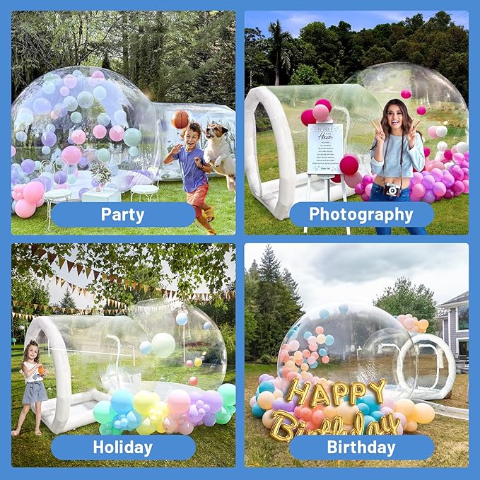 10FT Inflatable Bubble House, PVC Inflatable Balloon House for Kids and Adults with 100 Balloons Clear Bubble House Dome Inflatable with Blower& Pump for Birthday Outdoor Backyard Wedding Party Rental
