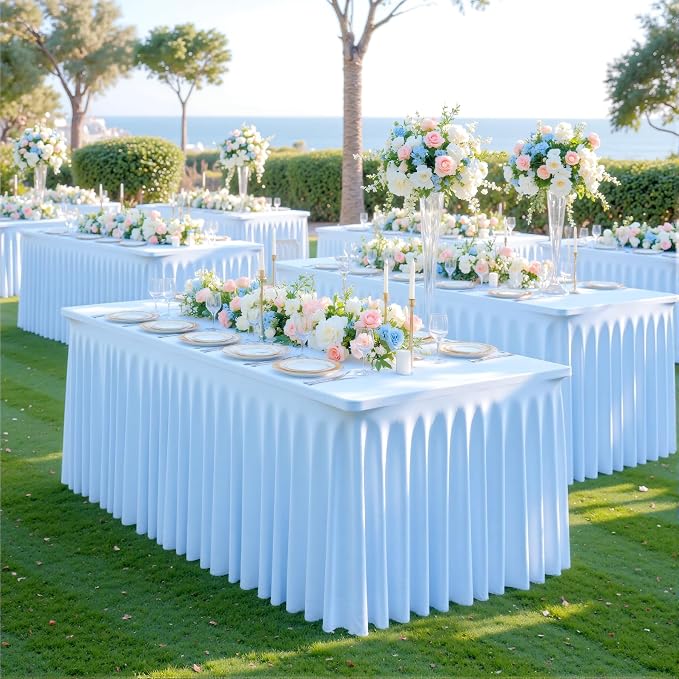 gogoparti 4 Pack Spandex Baby Blue Fitted Table Cloth for 6ft Rectangle Tables Light Blue Stretch Tablecloth Banquet Table Covers Wrinkle Free Tablecloths for Parties Wedding - Image 9