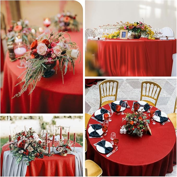 10 Packs Premium Round Tablecloth 120 Inch Red Polyester Table Cloth Bulk Washable Polyester Fabric Tablecloths Table Cover for Wedding Party Banquet Buffet Table Holiday Dinner (Red, 120 Inch) - Image 6