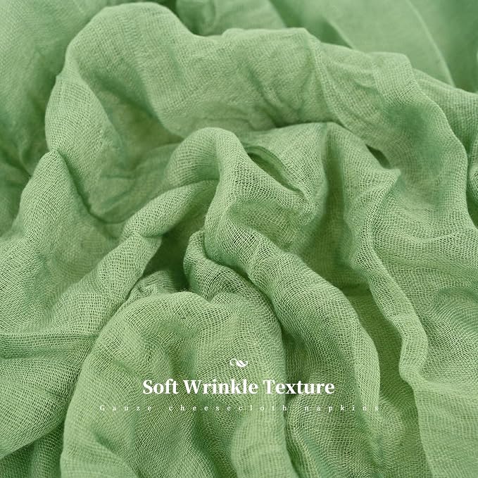 Pesonlook 42 Pcs Sage Green Cheesecloth Napkins for Wedding,20 x 20 Inch | Rustic Boho Wrinkled Napkins Bulk ,Washable Cloth Dinner Napkins for Dinner,Family Everyday Use/Parties - Image 6