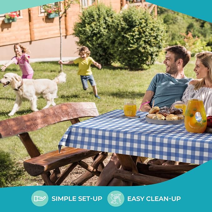 Exquisite Party Solids Blue Gingham Plastic Table Cover Roll Pack of 6, 40" X 100' Table Cloth Plastic Cover Roll - Premium Quality Thick 0.5 MIL Banquet Rolls - Disposable Tablecloth Rolls - Image 6