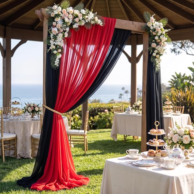 AMZLOKAE Wedding Arch Draping 2 Panels Black Red 18FT Ceremony - Image 2