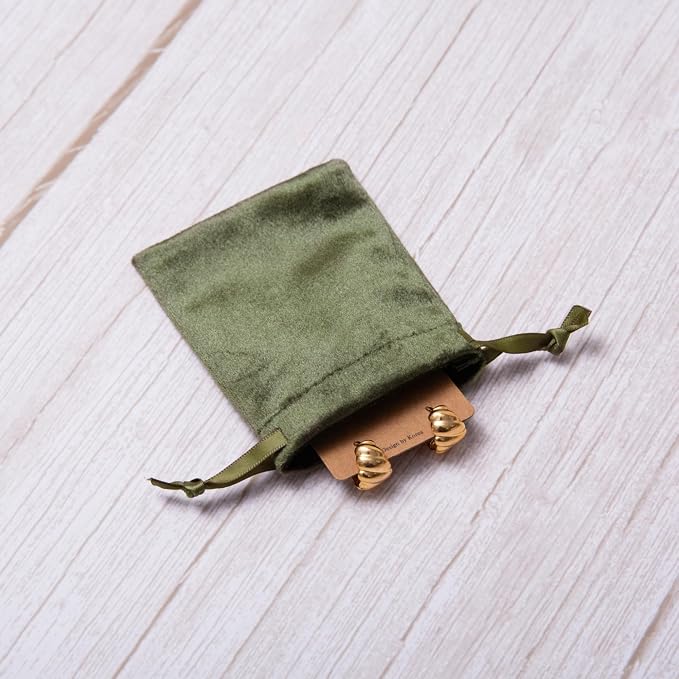 QIANF 12pcs Moss Green Velvet Drawstring Bags 3x4 inches Glossy Small Velvet Cloth Gift Bags Jewelry Pouches for Jewelry Storage Wedding Party Favor Christmas (Pack of 2) - Image 3