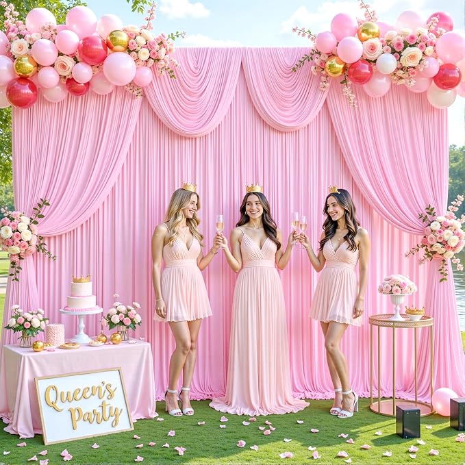 10ft x 7ft Pink Backdrop Curtain for Parties Light Pink Wrinkle Free Backdrop Drapes Panels for Baby Shower Wedding Birthday Photo Gender Reveal Photography Polyester Fabric Background Decoration - Image 2