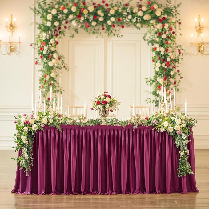 Wish Care 6 Pack Wine Red Rectangle Table Clothes for 8 Foot Tables, Polyester Fitted Tablecloths 8ft Stretch Table Cover for Wedding, Birthday, Parties, Trade Show, Craft Show - Image 5