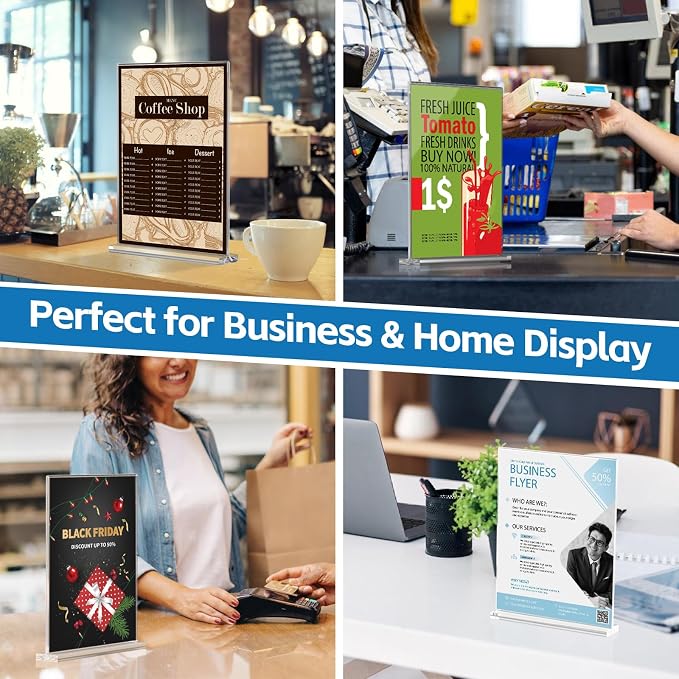 Dynta 8 Pack Acrylic Sign Holder 8.5 x 11, Clear Display Stand with Stable Base, Double Sided Table Sign Holder for Menus, Flyers, Office & Business Countertop Use - Image 7