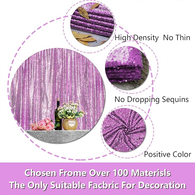 Lavender Sequin Backdrop Curtains, 2FTx8FT, 4 Panels - Image 4