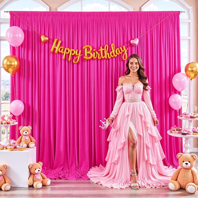 10ft x 7ft Hot Pink Backdrop Curtain for Parties Fuchsia Wrinkle Free Backdrop Drapes Panels for Baby Shower Birthday Photo Photography Polyester Fabric Background Decoration - Image 8