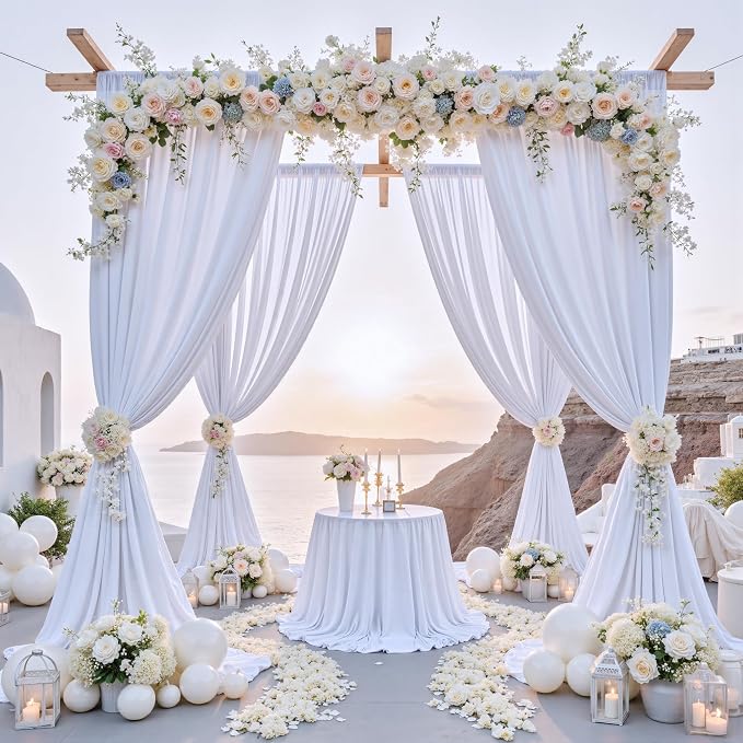 40 ft x 10 ft Wrinkle Free White Backdrop Curtain for Wedding Parties, Polyester Photo Backdrop Drapes for Baby Shower Birthday Party Backdrop Stand, Bulk Thick Background Curtains, 5x10FT 8 Panels - Image 2