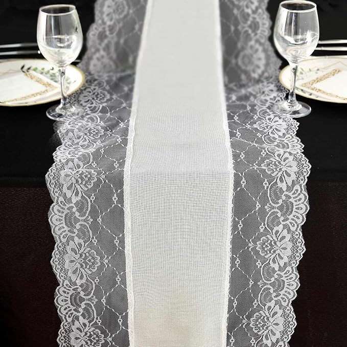 Efavormart 16"x108" Ivory Faux Burlap Jute Lace Table Runner Boho Chic Rustic Decor by efavormart