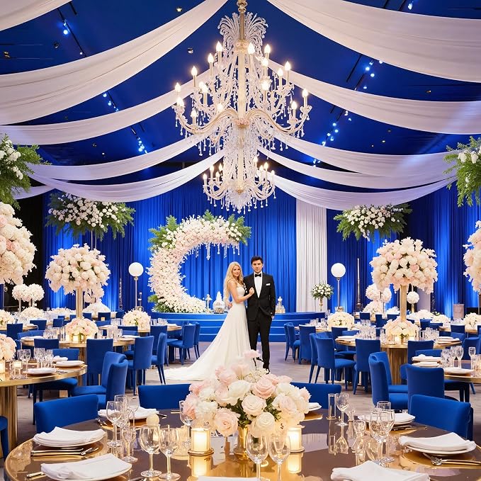 40ft×20ft White Ceiling Drapes for Weddings Events Wrinkle-Free Polyester Ceiling Backdrop for Ten Canopy Church Stage Bedroom Decor 8 Panels 5×20ft - Image 7