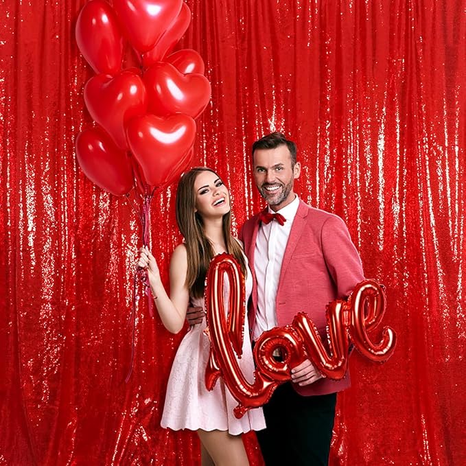 Juya Delight Red Sequin Backdrop Curtain,Red Shimmer Wall Backdrop,Glitter Backdrop Curtain for Party Birthday Decoration - Image 2