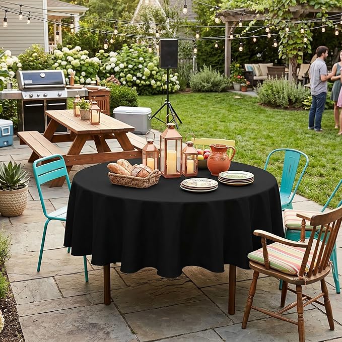 sancua Round Tablecloth, 80 Inch, Black - Image 3