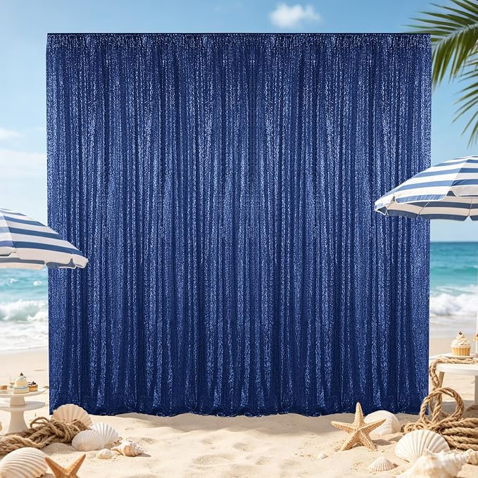 Hahuho Navy Sequin Backdrop Curtain, 2PCS 4FTx8FT Glitter Backdrop Curtain for Parties, Christmas, Wedding, Party Decoration（2 Panels, 4FT x 8FT, Navy - Image 2