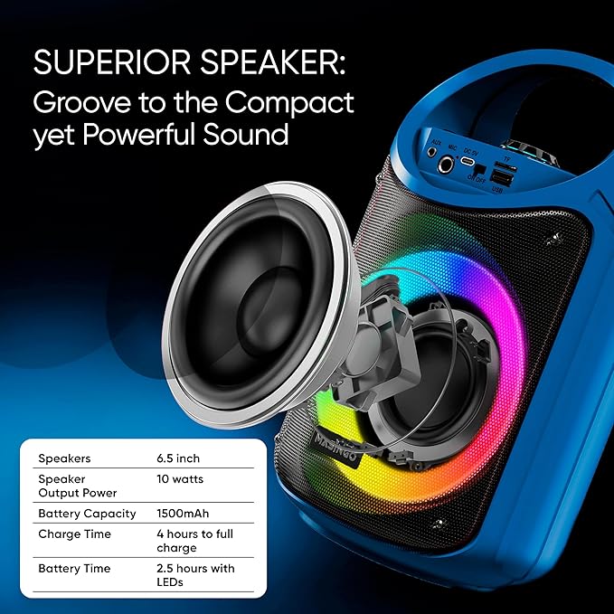 MASINGO Karaoke Machine for Kids and Adults with 2 Wireless Bluetooth Microphones, PA Portable Speaker with Colorful LED Lights, Supports TF Card/USB, AUX/MIC in, TWS for Home Party, Burletta C10 V2