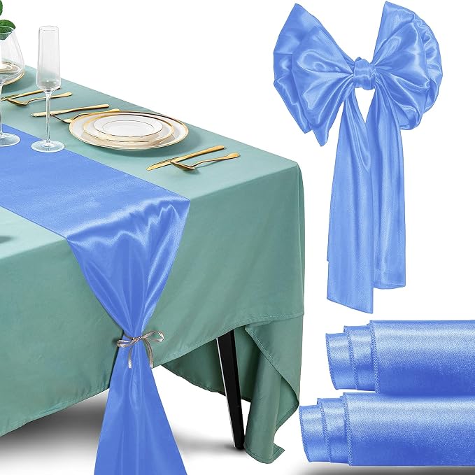 SI Pack of 5 Wedding 12 x 108 inch Satin Table Runner for Wedding, Decorations for Graduations, Engagements, Birthday Parties, Banquets, Runners fit Rectangle, Round Table - Steel Blue by Unknown