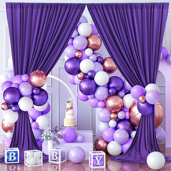 20ft×8ft Wrinkle Free Dark Purple Backdrop Curtain for Mermaid Themed Party, 4 Panels 5×8ft Soft Silky Purple Photo Backdrop Drapes for Birthday Parties Baby Shower Wedding Photography - Image 7