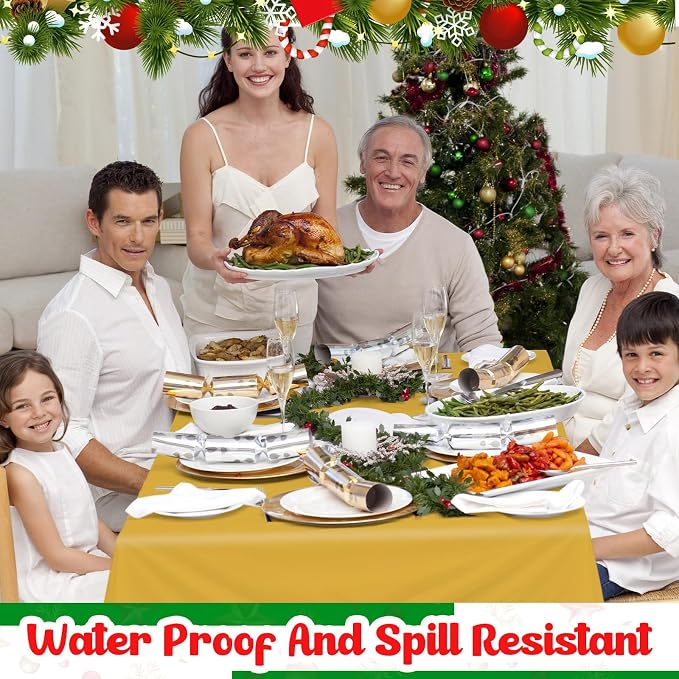 Patelai 12 Pcs Christmas Disposable Plastic Tablecloth for Rectangle Tables 54 x 108 Inch Waterproof Table Cover for Christmas Parties and Decorations (Gold,Red,Dark Green) - Image 7