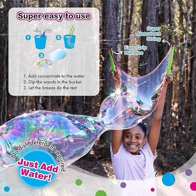 WOWMAZING Giant Bubbles Kit Plus – Big Bubbles for Kids with a Large Bubble Wand and Bubble Mix (Makes 1.5 Gallon)
