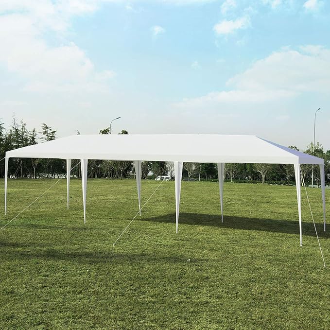 Moccha 10’ x 30’ Outdoor Gazebo Canopy, Wedding Gazebo Tent Shelter w/Heavy-Duty Stakes & Wind Ropes, Waterproof Sunshade Shelter for Wedding, Party, Camping (White)