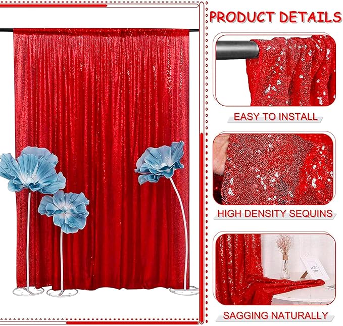 Red Sequin Curtains 2FTx8FT 4 Panels - Image 4