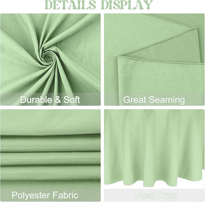 4 Pack Round Tablecloth 70 Inch Polyester Washable Fabric Table Covers for Wedding Dining Table Buffet Parties Banquet（Round 70 Sage Green） - Image 4