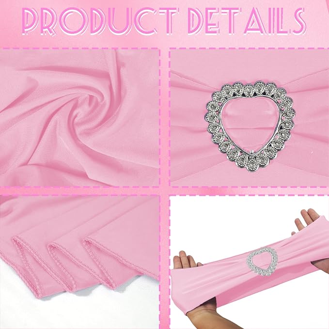 100PCS Spandex Stretch Chair Sashes Bows Universal Elastic Chair Cover Bands Ties with Buckle Slider for Wedding Party Birthday Reception Events Banquet Decoration(Pink) - Image 3