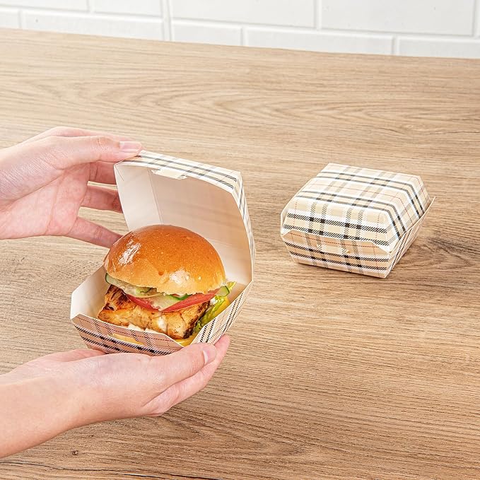 Restaurantware Paper Plaid Mini Burger Box, 2.8 x 2 In, 100 Pack - Image 5