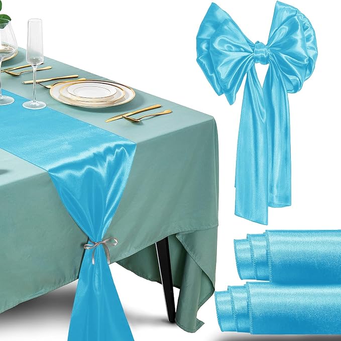 SI Pack of 5 Wedding 12 x 108 inch Satin Table Runner for Wedding, Decorations for Graduations, Engagements, Birthday Parties, Banquets, Runners fit Rectangle, Round Table - Sky Blue by Unknown