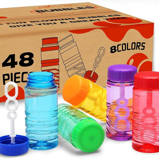 48 Pack Bubble Bottle with Wand Attached to the Cap (8 Colors), Bubbles Bulk Set for Kids Party Favors, Blower Bubbles Refill Toy for Toddler Summer Outside, Birthday Gift, Goody Bag Stuffers Supplies