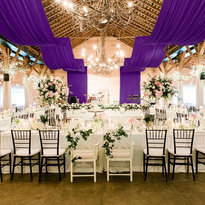 MODFUNS Wedding Ceiling Drapery Purple 5x30FT 2 Panels Sheer Wedding Arch Drapes Chiffon Fabric Ceiling Curtains Drapes for Party Tulle Backdrop Curtains Birthday Banquet Arch Draping - Image 7