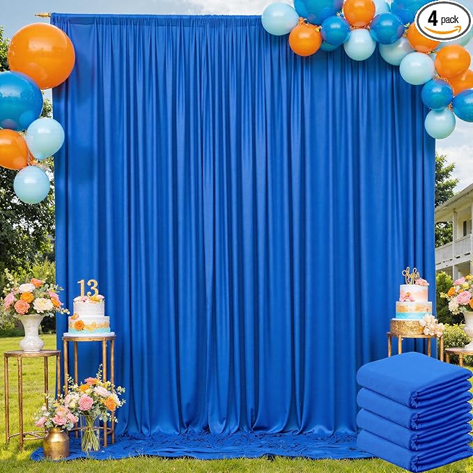20ft×10ft Wrinkle Free Royal Blue Backdrop Curtain for Parties, 4 Panels 5×10ft Soft Silky Polyester Blue Photo Backdrop Drapes for Boss Baby Birthday Party Wedding Photography Background Cloth by ENJOYYOURPARTY