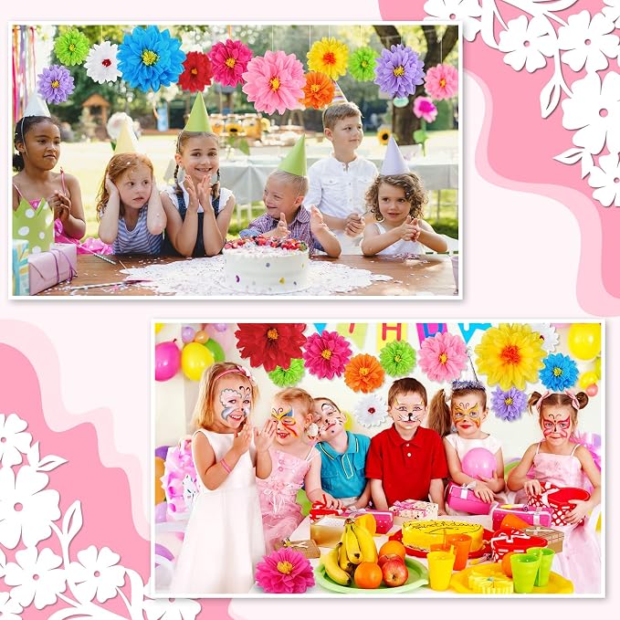 Geyee 54 Pcs Mexican Fiesta Tissue Paper Flowers Party, 8" 10" 12" | Large Colorful Crepe Flower, Mexican Fiesta Party Decorations, for Backdrop Wall Decor, Birthday Wedding Carnival Craft Decor - Image 7