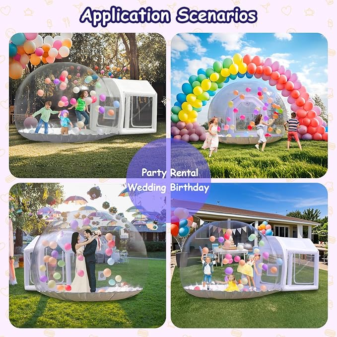 10ft Inflatable Bubble House Dome with Tunnel for Kids, Clear TPU Balloon Tent for Parties, Includes 450W Air Blower & 600W Air Pump